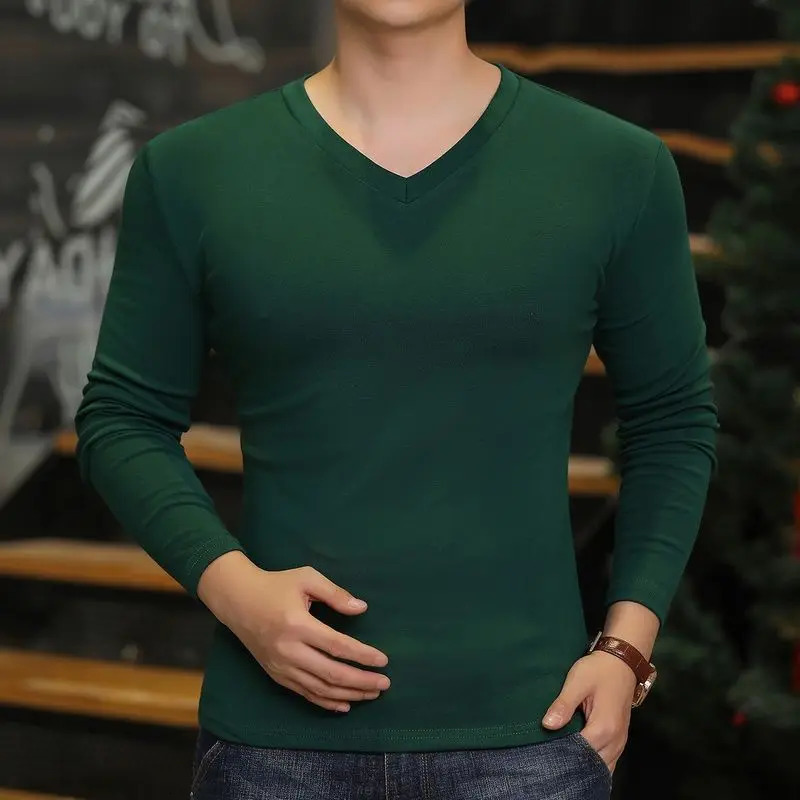Fashion 2024 Long Sleeve Tshirt Mens VNeck Casual TShirts Slim Fit Base Layer Tops Oversize Blouse 250107Z