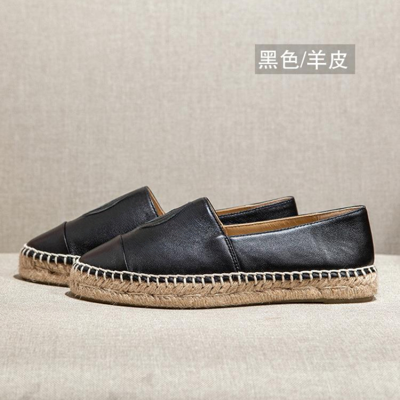 Woman Flats Canvas Shoes Genuine Leather Luxe Cap Loafers Toe Quilting Pure Hand Sewing Fashion Casual Top Quilty Espadrilles Women Flat Shoe Siz-image-986133447