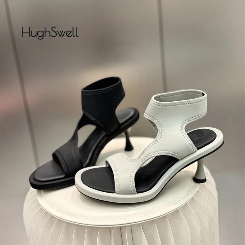 Designer Style Woman Opentoe Lycra Pumps Ladies Summer Slim High Heeled Slipon Stretch Sandals Luxury Handmade Shoes 250117BJ