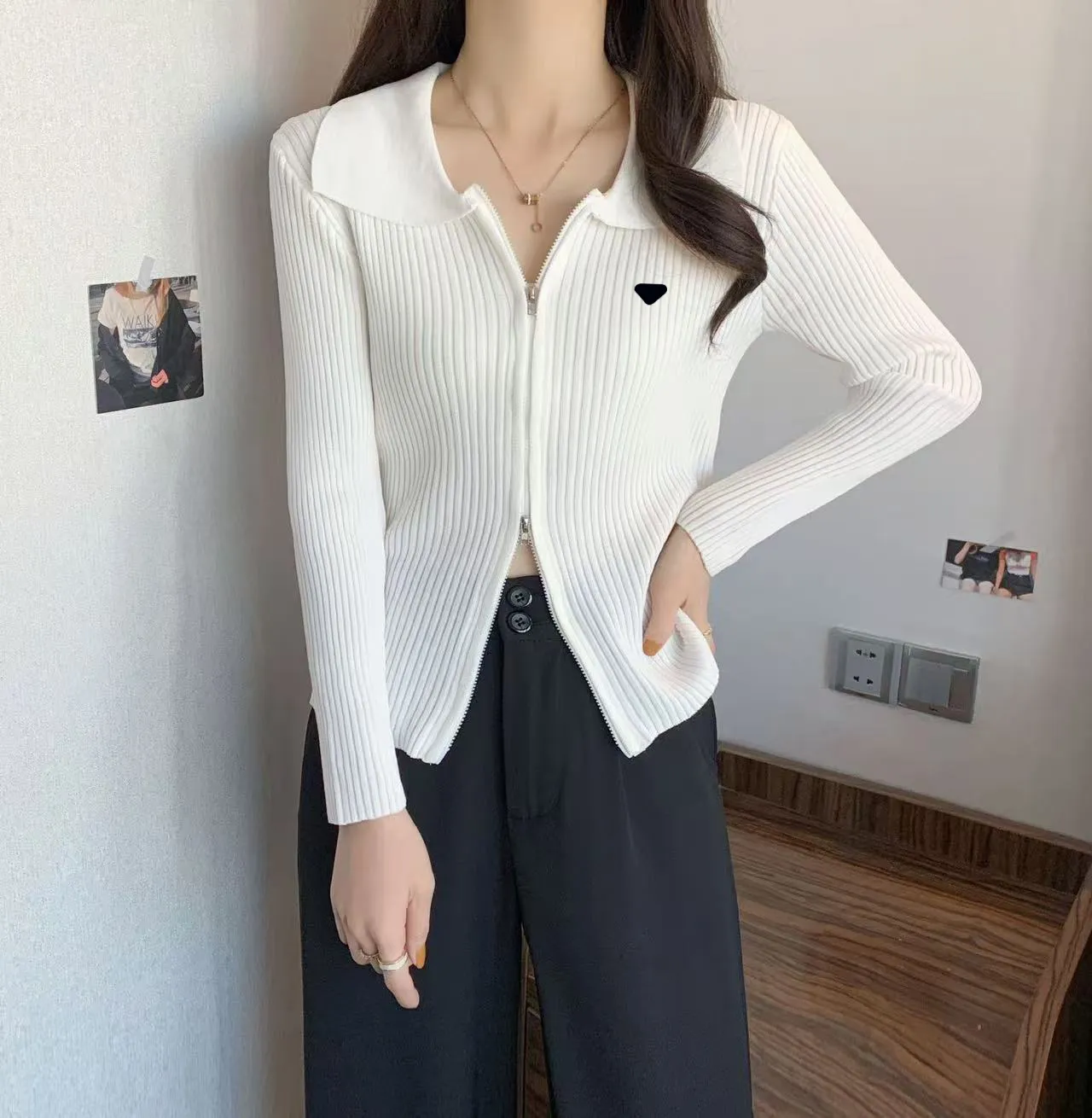 Streetwear Short sweater Jackets women cardigan polo Coats designer cardigan Knits blend cotton Embroidery Button pullover coat Clothing