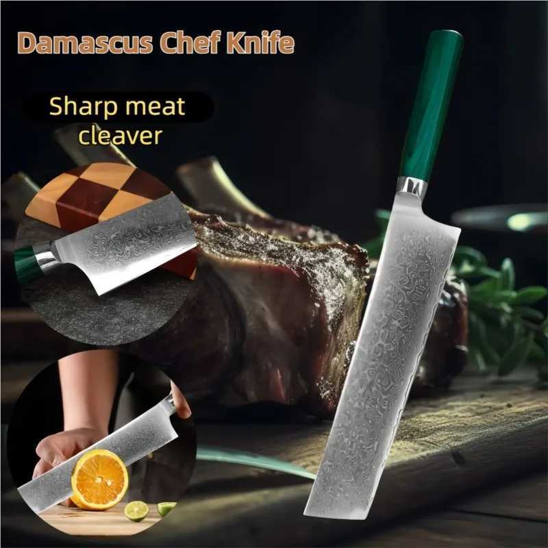 Kitchen knives Damascus Steel Nakiri Knife Kitchen Meat Cleaver Slicing Boning Barbecue Cutting Sushi Knife Fl Tang Balanced Handle Kitchen Y2511-image-1082928295