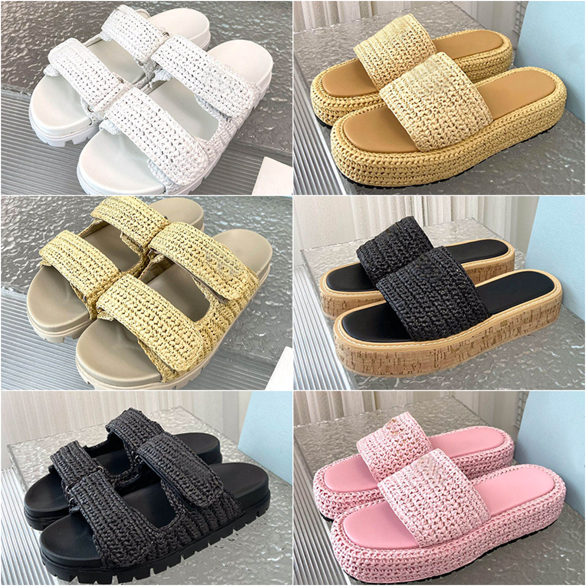 Straw womens designer sandals slides sandal woman crochet slippers platform mules retro beach slipper high quality hardware buckle spring summer