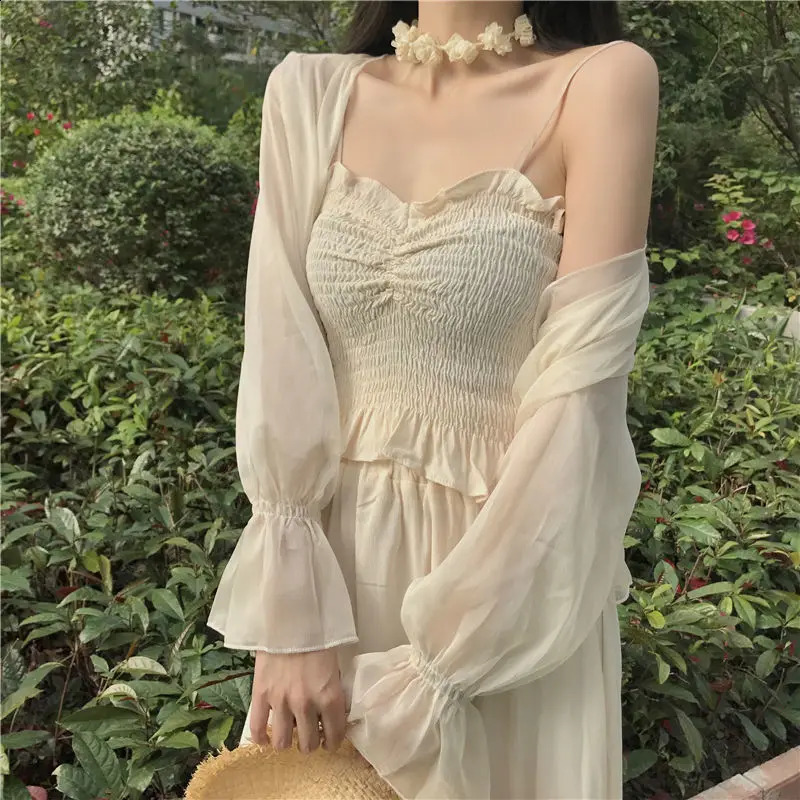2024 Summer Cardigan Women Longsleeved Solid Color Flare Sleeve Korean Style Office Lady Versatile Casual Chiffon Blouse Female 250107Z