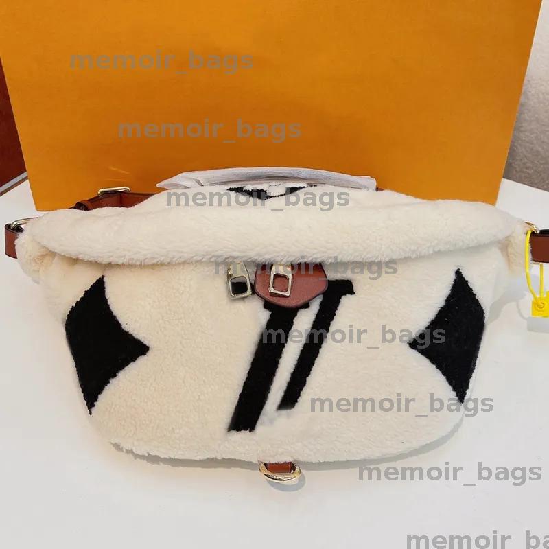 Lamb Wool Waist Bumbag Teddy Chest Bags Fashion Shoulder Handbags Purse Mens Womens Crossbody Embroidered Check Bumbag Winter Soft Fur Zipper Fanny