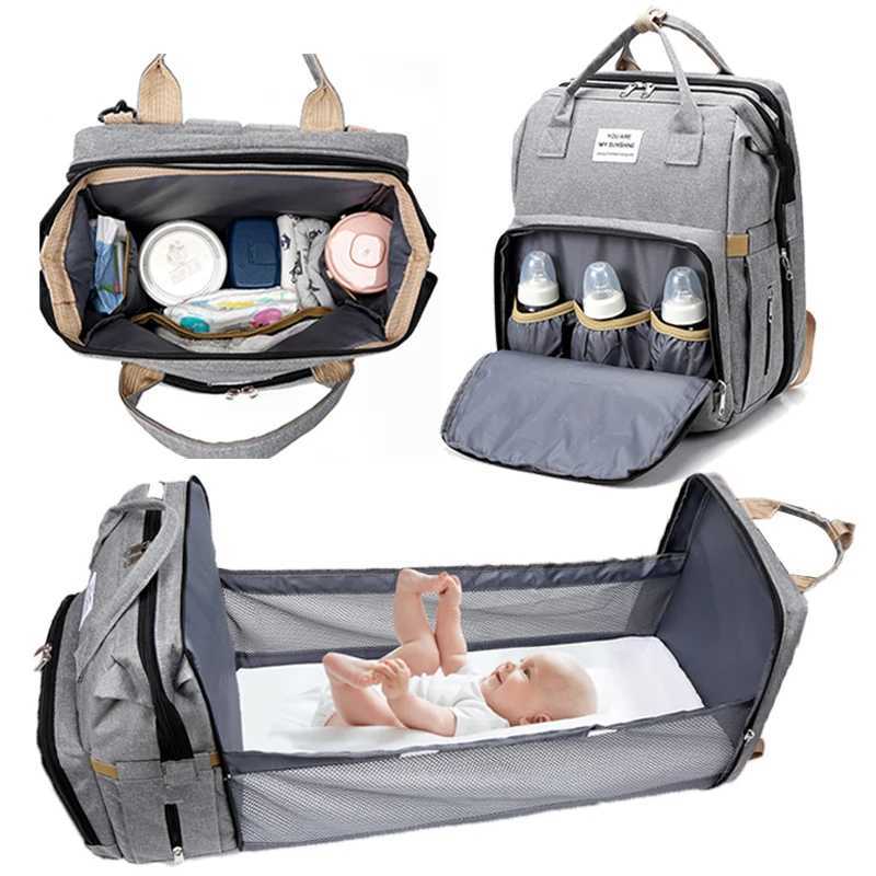 Folding Mommy Diaper Bags Baby Bed Fashion Womens Bag Maternity Nappy Diaper Bags Travel Milk Bottle Backpack Nursing BagsC250122-image-1042856903