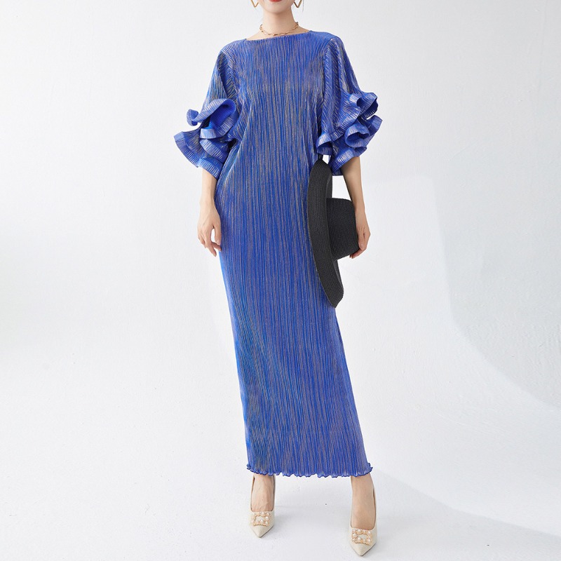 (272) New Plus Size Women's Lantern Sleeves Loose Elegant Pleated Dress