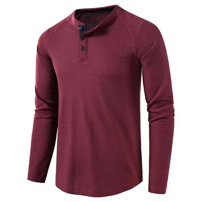 2024 AutumnWinter Cross border Mens Tshirt European and American Foreign Trade Solid Color Long sleeved Waffle H 250107Z
