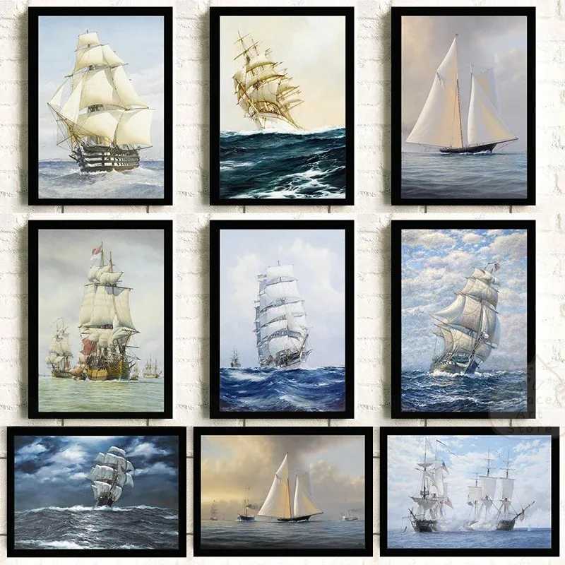 Ship canvas painting vintage Noridc poster wall high-quality image printing used for life Ro children Ro decoration Cuadros Y250122-image-1042826035