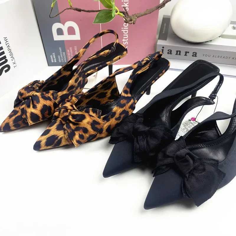 hot New ZA Exquisite Wens with Pointed Fine Shallow Mouth Leopard Pattern Bow Decoration Casual High H Sandals Z250122