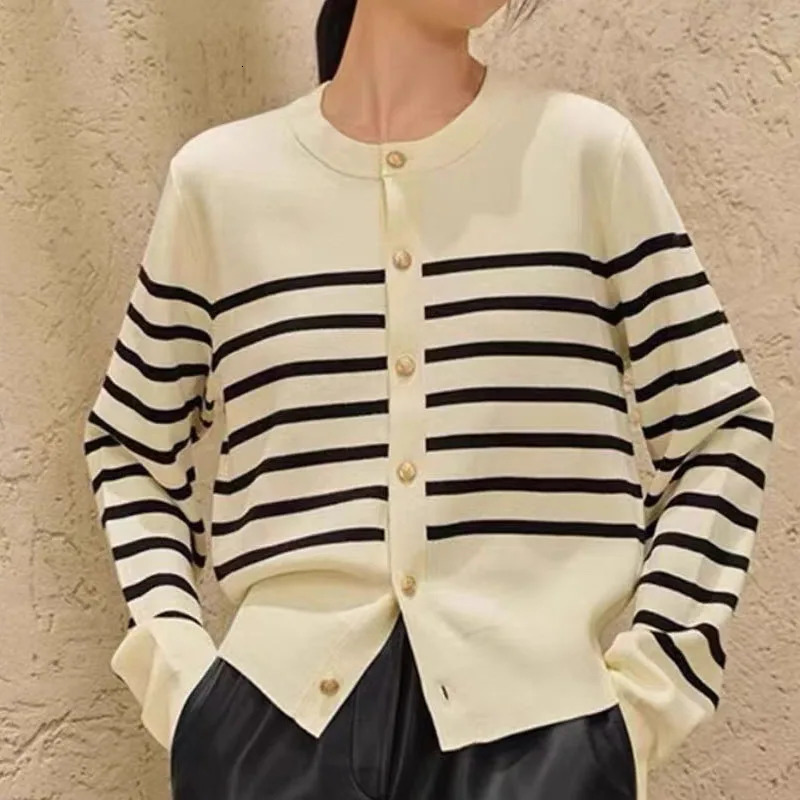 Thin Cardigan Jumper Knitted Sweater Women Striped Casual Autumn Winter Woman Tops Outerwear Long Sleeve Sweaters 5244 250107Z