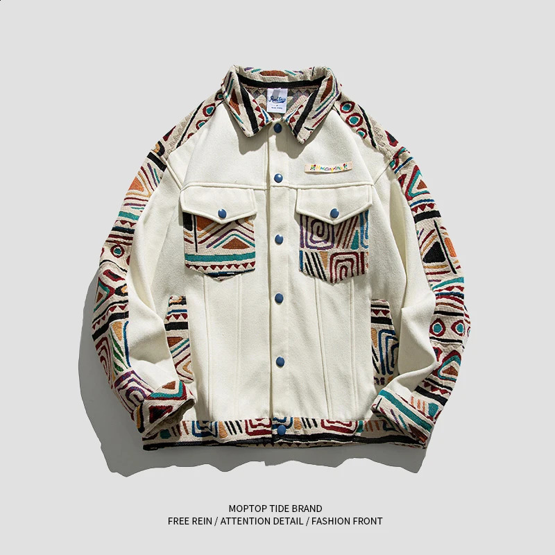 Men and Women American Trendy Workwear Jackets Spring Autumn Ethnic Style Spliced Couple Loose Casual Single-breasted Coat 250109