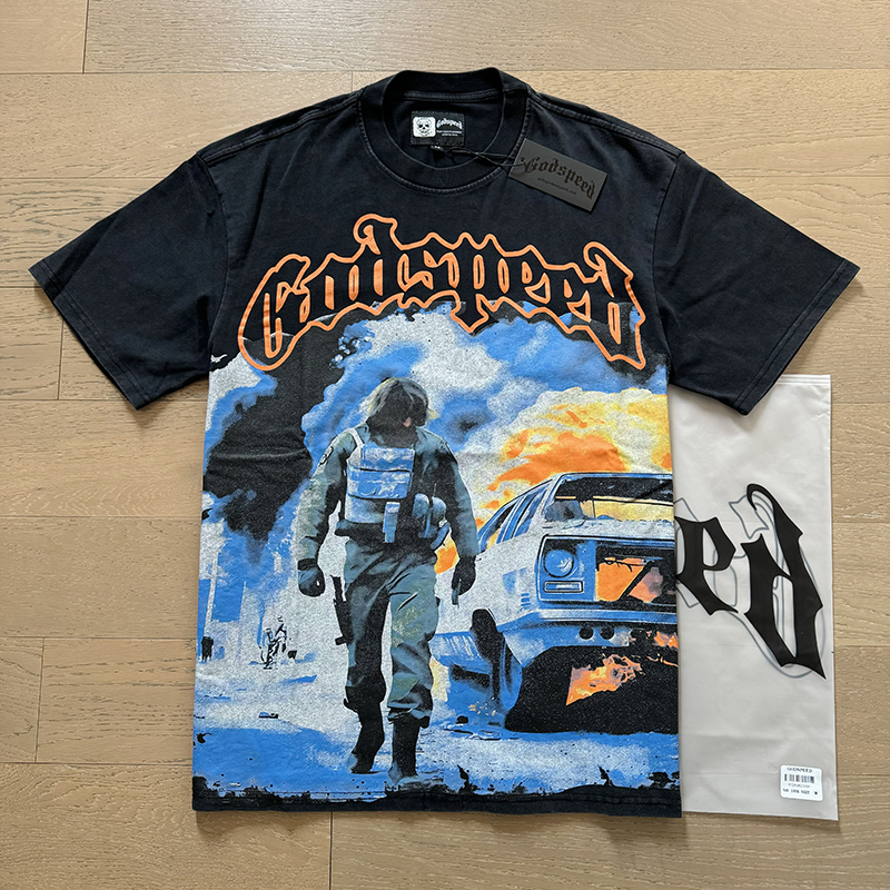 2025 godspeed shirt designer men's t shirt High quality casual fashion street hip Hop Skull Print Vintage Wash Water T shirts US size S-XL