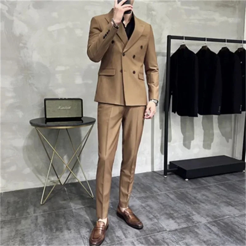 Full Suit for Men Trends Costumes Blazer High Quality 2024 2 Piece Outfit Set Man Slim Fit Elegant Ceremony Pants Gentleman 250107Z