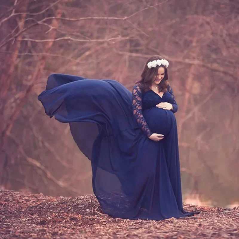 Lace patchwork maternity dress for photo shooting coarse cotton fabric baby shower dress M260226-image-1095547673