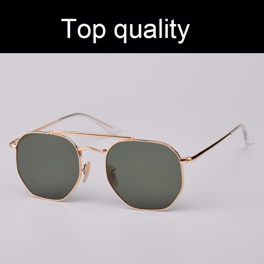 Top Quality Square Metal Frame Sunglasses Men Women Real Glass Lenses Fashion Male Sun Glasses with Leather Case and All Retailing Package gafas de