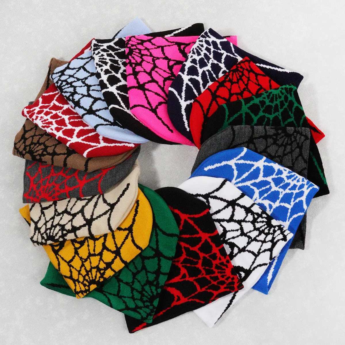 Knitting Spider Web Design Hat Skullies Beanies for Men Women Pullover Pile Cap Y2k Goth Warm Beanie Hats New Hip-hop Street Cap S261017T3VN