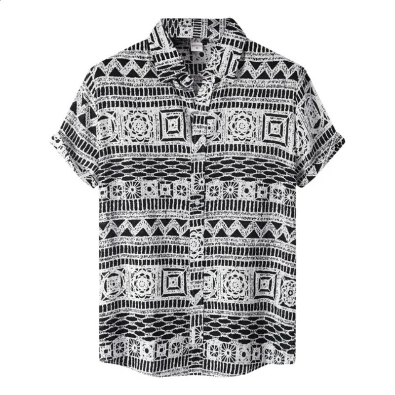 Ethnic style mens shirt Leisure beach breathable button shirts Outdoor street fashion short sleeved mens lapel Hawaiian tops 250122