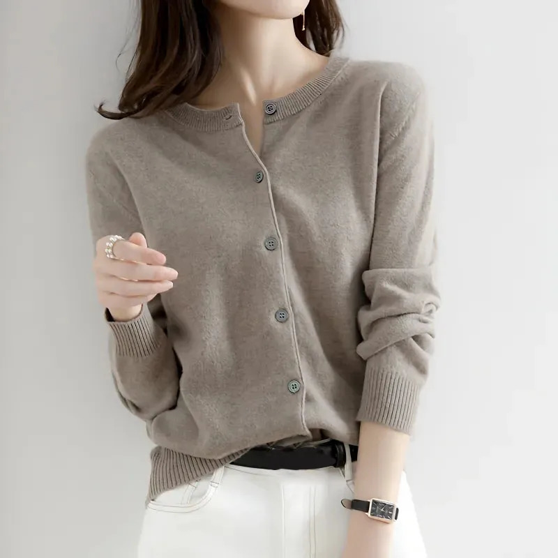 Korean Single Breasted Cardigans Sweater Women Autumn Winter Oneck Long Sleeve Knitwear Female Basic Solid Color Soft Sweaters 250107Z