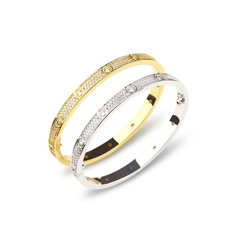 classic high quality designer for women making of stainless steel 3 rows diamond screw bracelet plated gold jewelry mens Christmas Valentines Day-image-1106946345