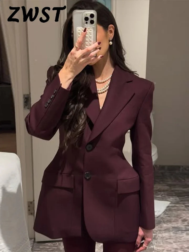 Elegant Womens Solid Blazer Jacket Slim Shoulder Pads Lapel Single Breasted Full Sleeve Jackets Lady Street Office Outwear 250109
