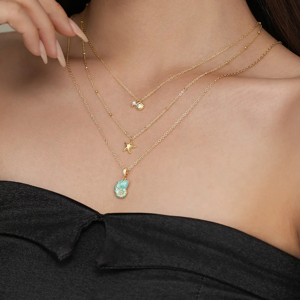 925 Sterling Silver Clavicle Necklace Geometry Hollow Circular Ring Butterfly Zircon Conch Drip Glue Fashion Female Necklace Jewe 250110