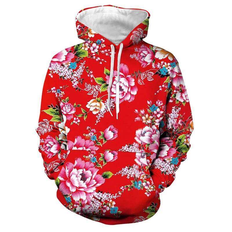 Men's 3D Print Floral Hooded Sweatshirt Chinese Dongbei Style Flowers Graphic Hoodie Long Sleeves Pullovers Tops Women Clothes