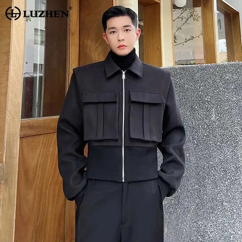 LUZHEN Decorate Casual er Big Jacket Pockets Mens Solid Color Stylish High Street Original Niche Woolen Coat LZ9108 250725