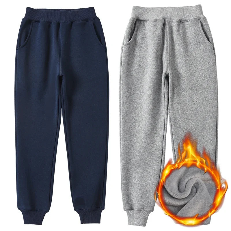 Trousers Autumn Winter Kids Teenage Boys Casual Sport Pants Fleece Trousers Jogger Pant for Children Loose Sweatpant Warm Clothes 48514