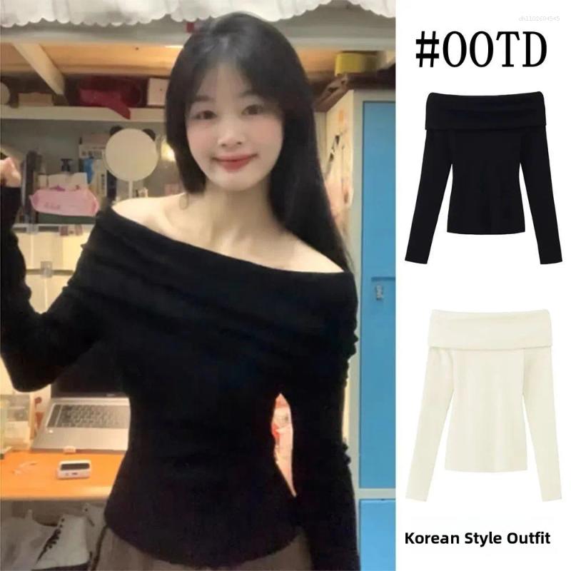 Women's Sweaters Pure Desire Bla-oulder Autumn Winter Long Sve Knitted Brued Slimming Top Oulder Exposure Design Sense
