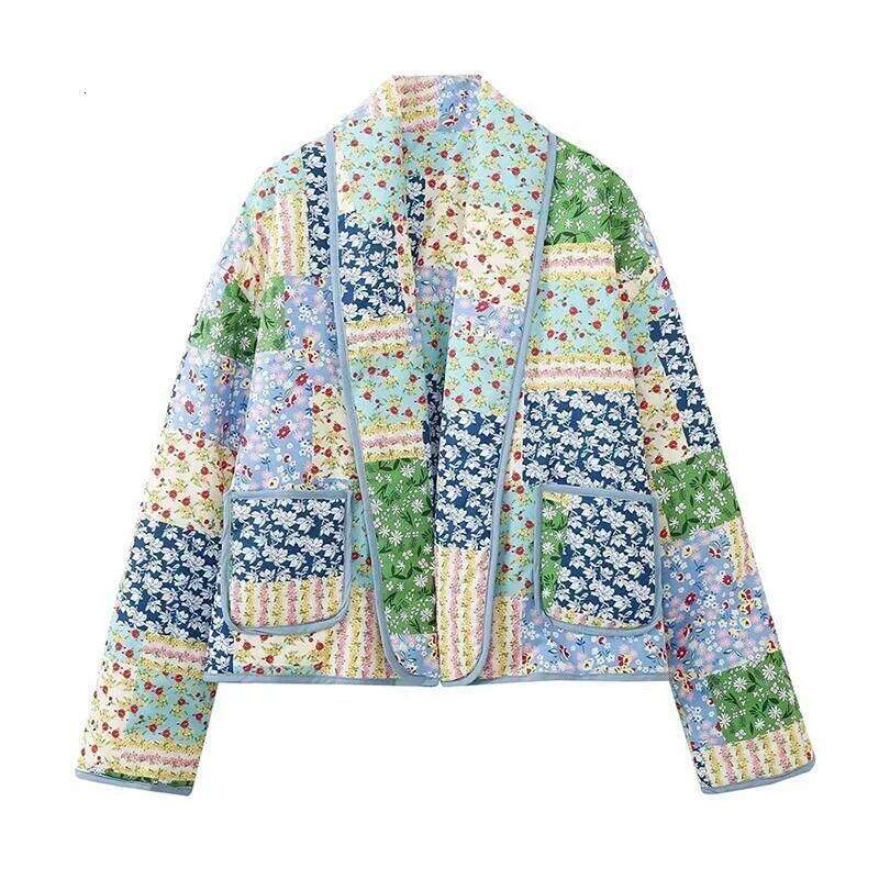Designer Clothing 2025 Women's Retro Patchwork Autumn And Winter New Sweet Printed Coat Lapel Pocket Decoration Cotton Clip Jacket