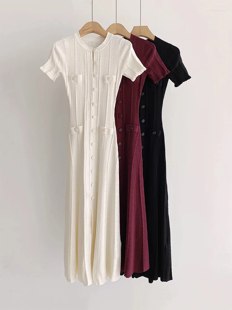 Casual Dresses TSDFC 2025 Spring Summer For Women Hollow Knitted Dress Temperament Short Sleeve Elegant Fashion Slim Bodycon Party
