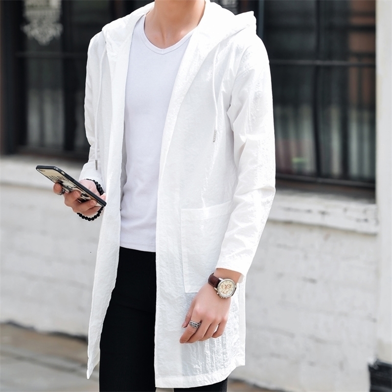 Streetwear Casual Hoodie Windbreaker Breathable Ultrathin Sunscreen Jacket Outdoor Mens Trench Coat Sun Protection Clothing Men 250724