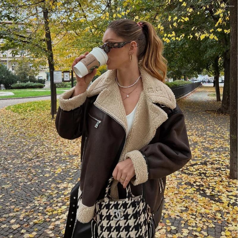 Women's Jackets Commuting Fashion Women PU Leather Coat Fall Winter Lapel Collar Fleece Lining Long Sleeve Zipper Outerwear With Pockets