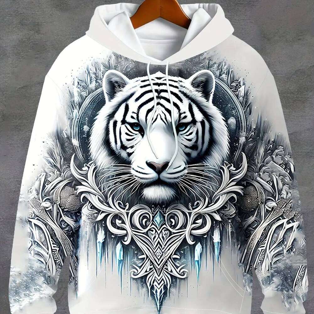 Men's Loose Hooded Sweatshirt Fashion Tiger 3D Printing Pattern Tops New Autumn Man Hoodie Y2k Sweatshirts For Men
