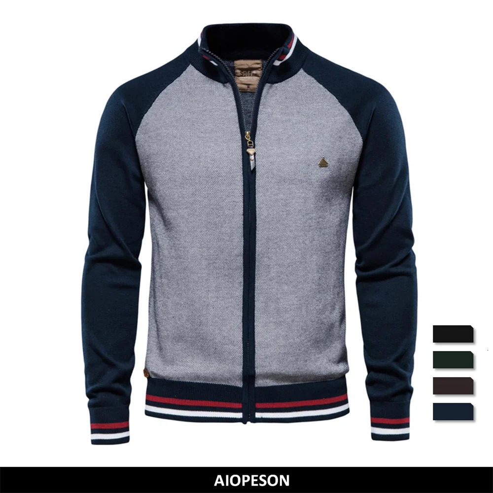 AIOPESON Spliced Cardigan Men Streetwear Casual High Quality Cotton Sweater Winter Fashion Cardigans for 250731