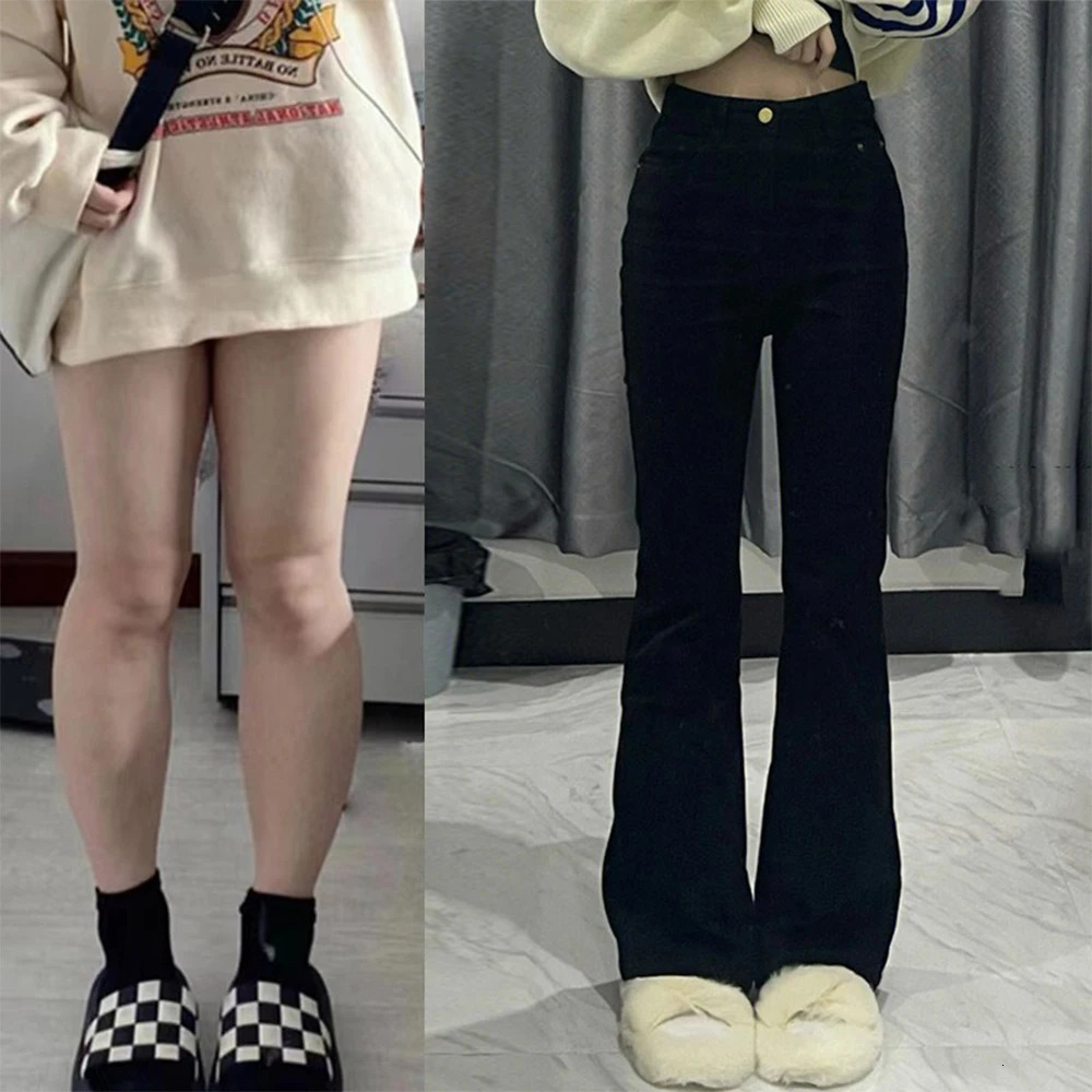 Korean Black Flare Jean Vintage Y2K Denim Pants High Waist Slim Fit Stretch Tall and Thin Casual Solid Lady Trousers 250724
