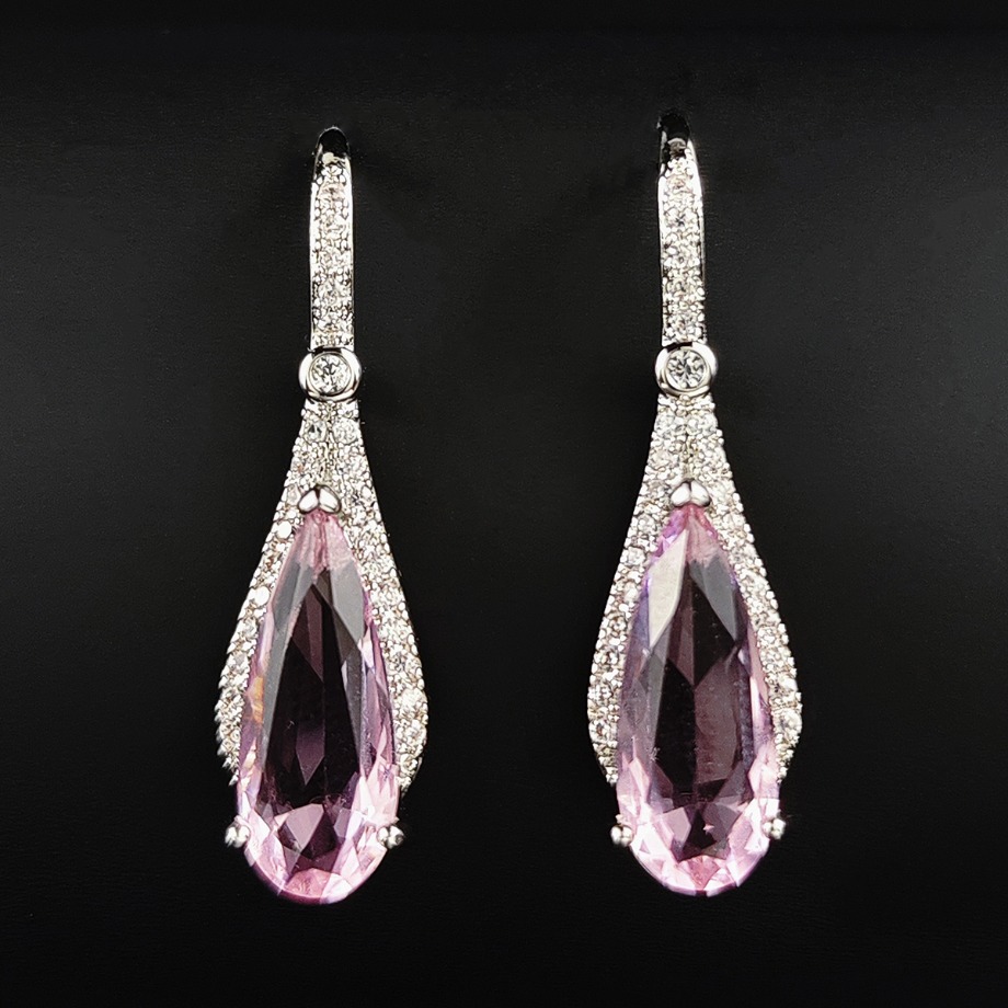 Designer Earrings Luxury Teardrop Shaped Pink Diamond Long Earrings High Quality Ear Studs Shiny Inlaid Zircon Earrings Jewelry Festival Gifts