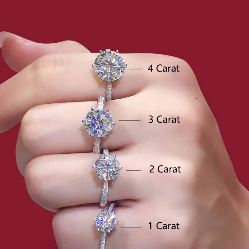 Fine 925 Sterling Silver Jewelry Classic Six-Claw Moissanite Engagement Rings Luxury 1-4CT Real Gold Wedding Moissanite Rings