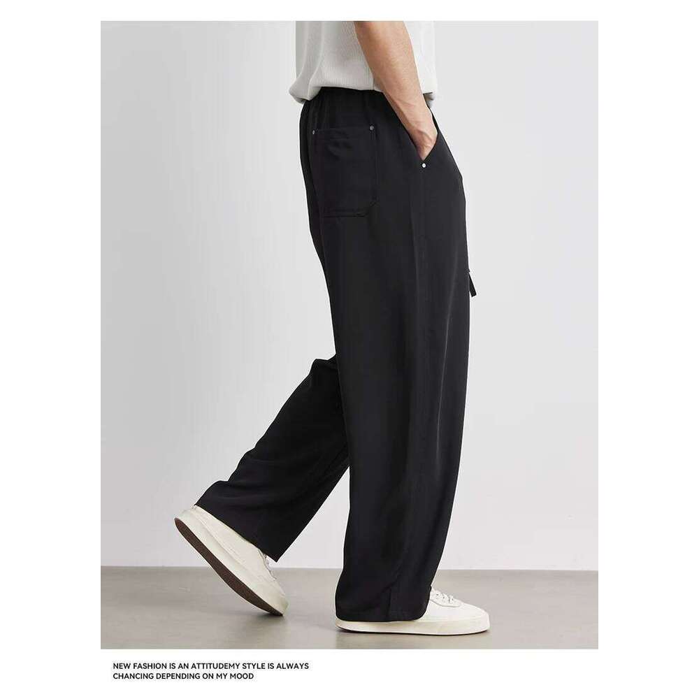 Designer Clothing 2025 Summer Men's Casual New Straight Loose Sports Ice Silk Ultra-Thin Trousers Outdoor Commuting Men Wide-Leg Pants
