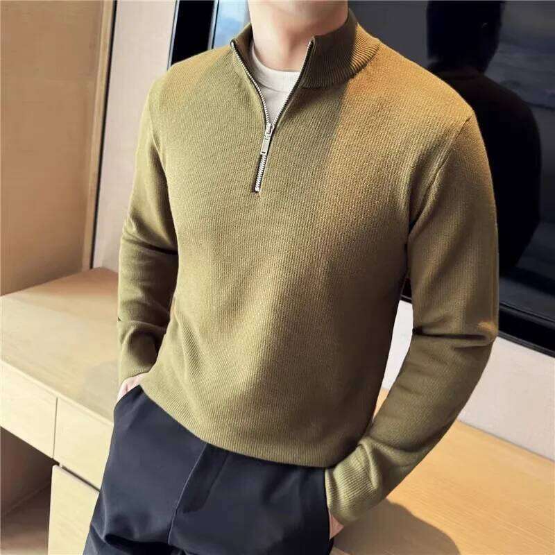 High Quality Autumn Winter Men's Sweater Fashion Slim Fit Half Zipper Knitted Pullovers Men Stand Collar Casual Knit Sweaters MDNG