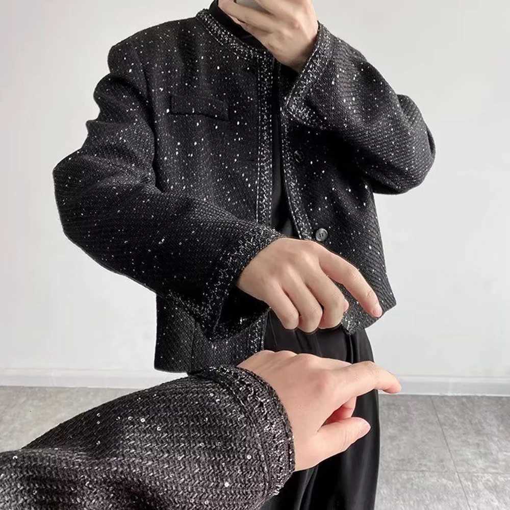 2024 New Trendy French Retro Temperament Versatile Collarless Jacket Unisex Mens Sequin Performance Slim Jacket Genderless XJ250801