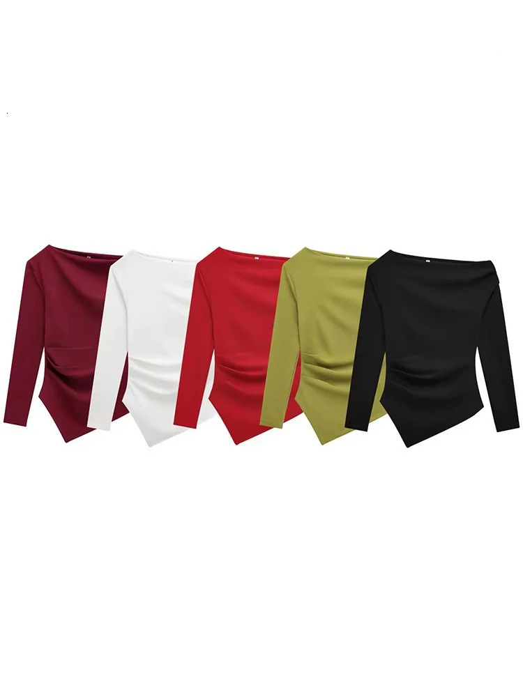 TFMLN 2025 Fashion Asymmetric Women Top T Shirts Elegant Spring Summer Elastic Clothes Long Sleeve Shirt Top 250728