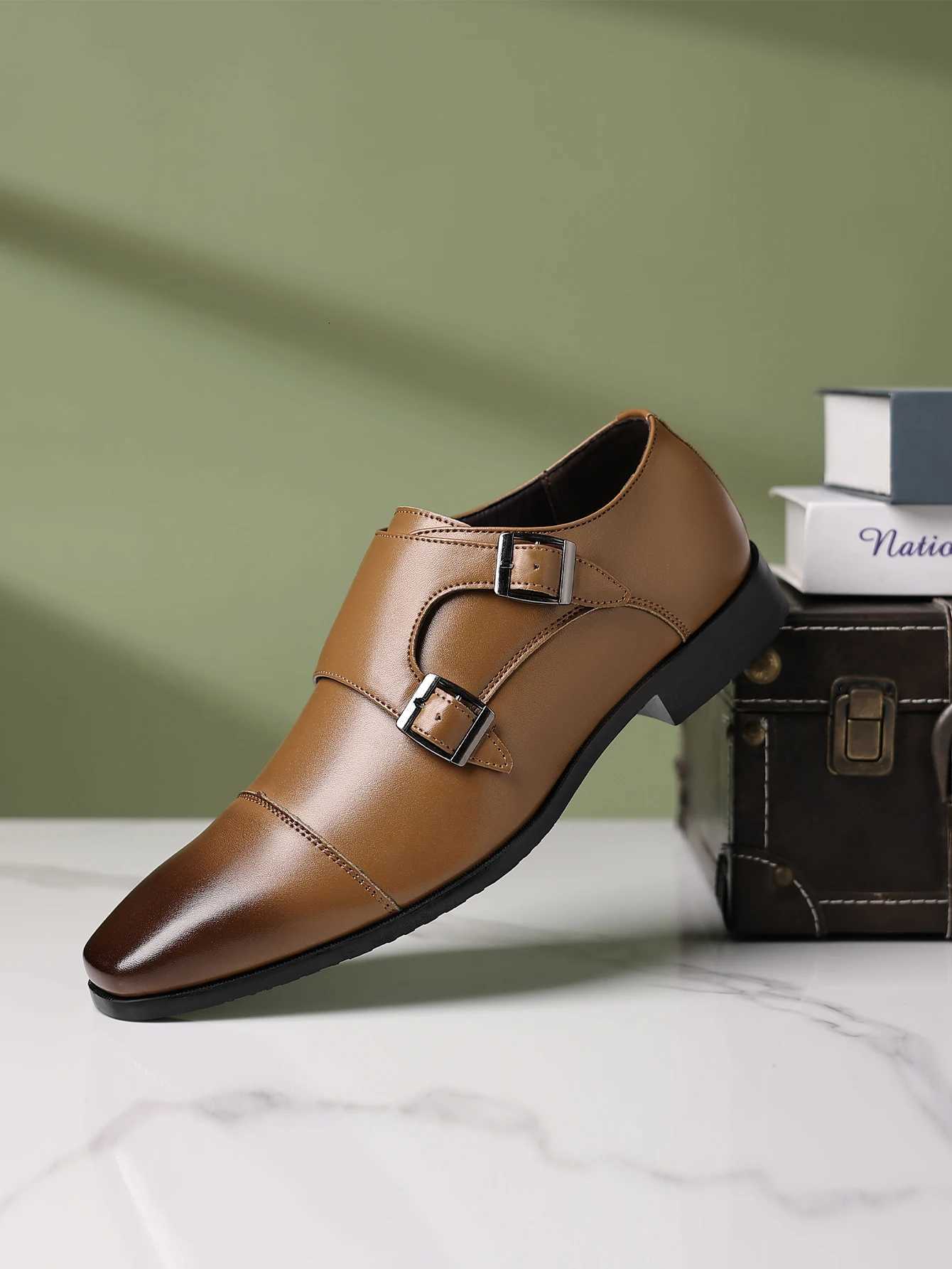 Mens Classic Double Strap Casual Dress Loafer Shoes Comfortable for Business and Wedding Slip Loafers XJ250801