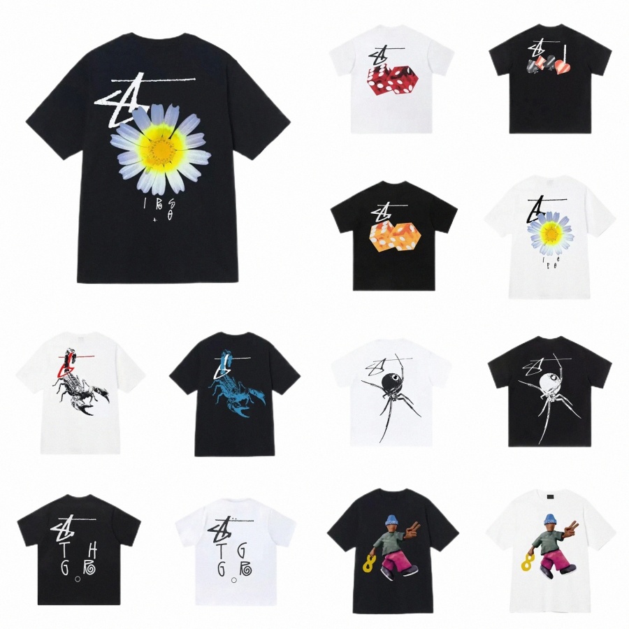 mens Stusliness Designer Cotton T Shirt Letter Print Graphic Tee Vintage Hip Hop Loose Sports Short Sleeve Tops Men Streewear Stushirts tshirts