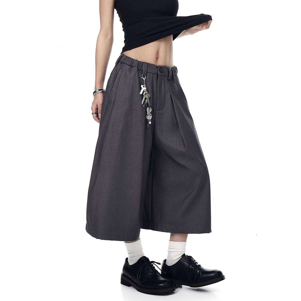 Designer Clothing 2025 Mauroicardi Spring Summer Baggy Casual Black Grey Wide Leg Shorts For Men Elastic Waist Loose Calf-Length Pants Clothes