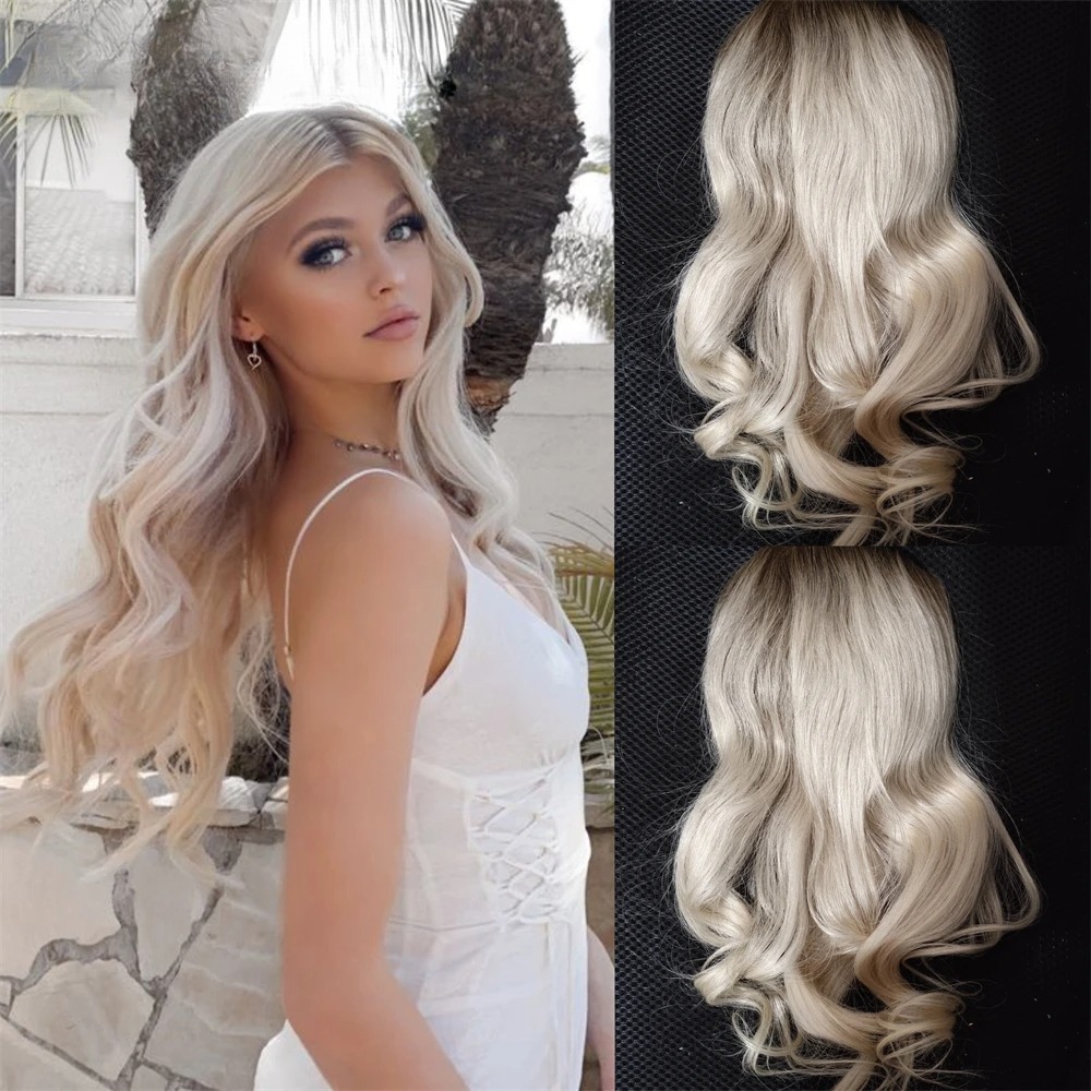 180% Density Pale Platinum Blonde Roots Body Wave Human Hair Wigs With Tiny Knots Pre Plucked T Part Invisible New Lace Front Wig Synthetic