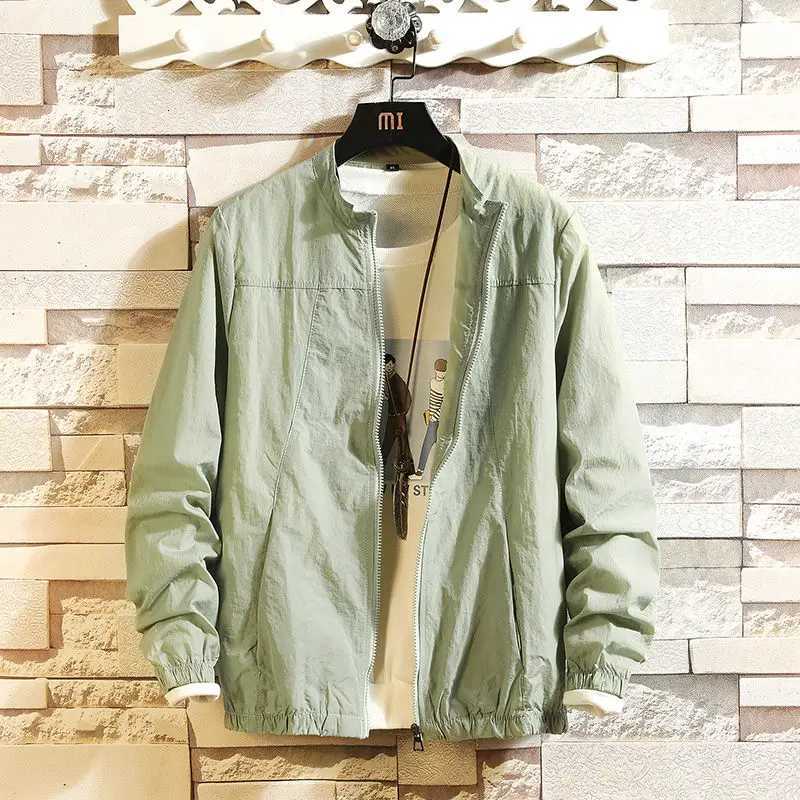 Summer New Mens Stand Collar Zipper Spliced Bright Line Decoration Casual Fashion Trendy Loose Long Sleeve Thin Style Coats XJ250801