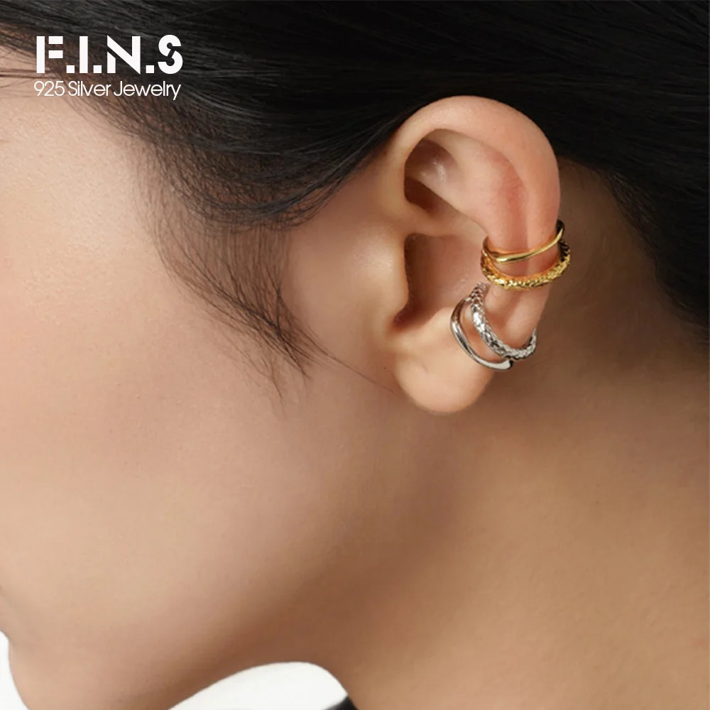 F.I.N.S 1PC Chinese Style S925 Sterling Silver Double Layer Ear Clips Without Holes Texture Glossy Catilage Earring Fine Jewelry 250730