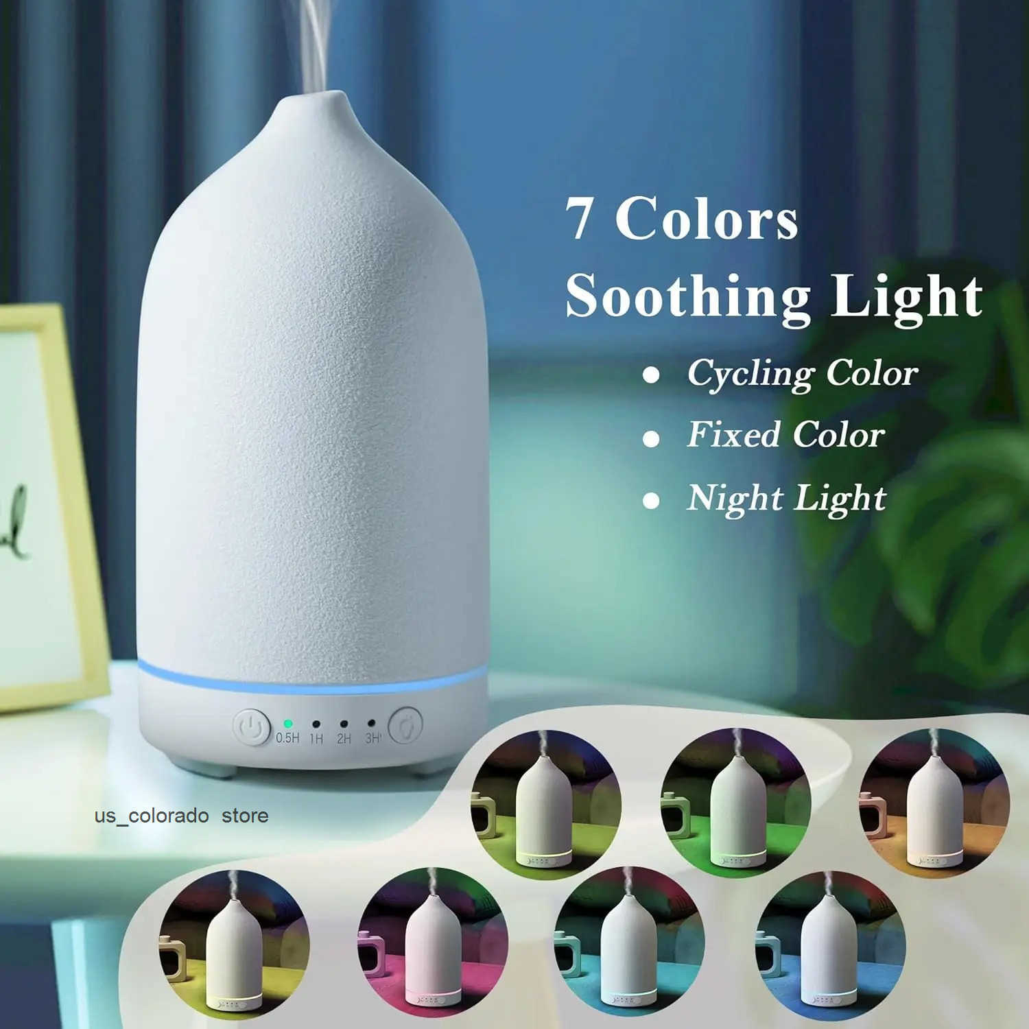Ceramic Diffuser 100ML Essential Oil Diffuser Air Humidifier With 7 LED Ultrasonic Aromatherapy Diffusers for Home L260524J9YU