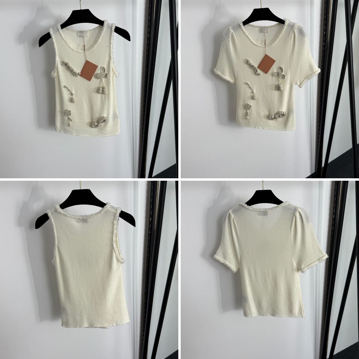 Fashion Slim T Shirt Beige Wool Tees Luxury Designer Tops Girls Lovely Knitted Sweater Spring Fall Brand Tanks Shirts